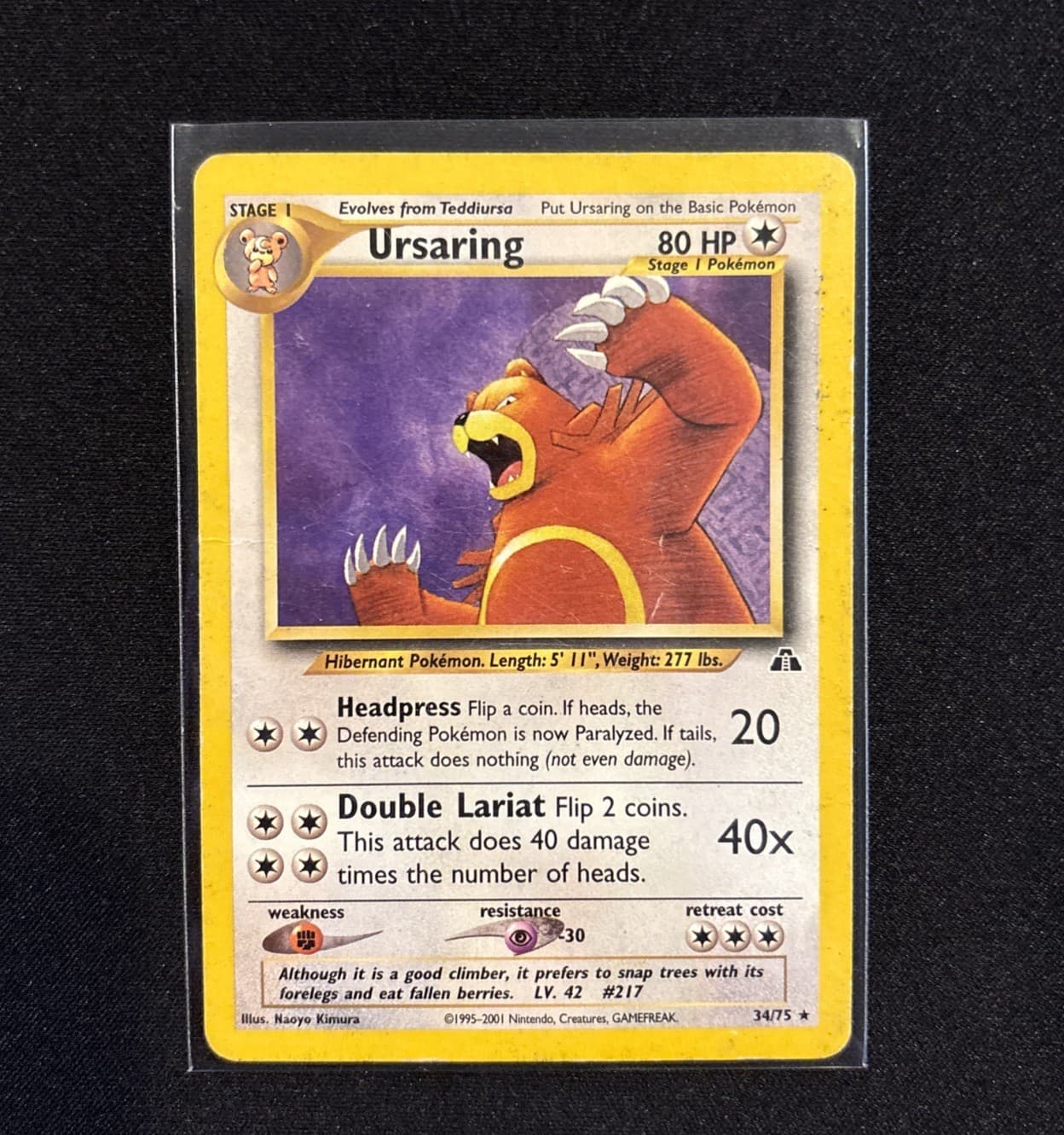Vintage Rare Ursaring 34/75 Pokemon Neo Discovery Rare Card - HP + Givvy Card
