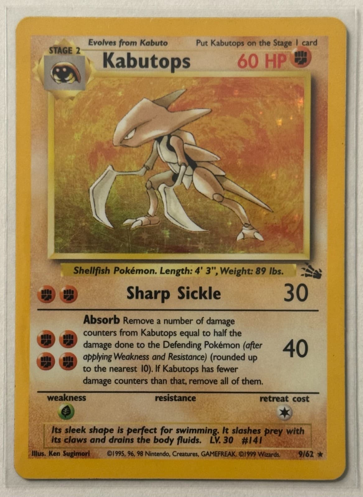 Pokemon Kabutops Edition 9/62 Fossil holo Rare