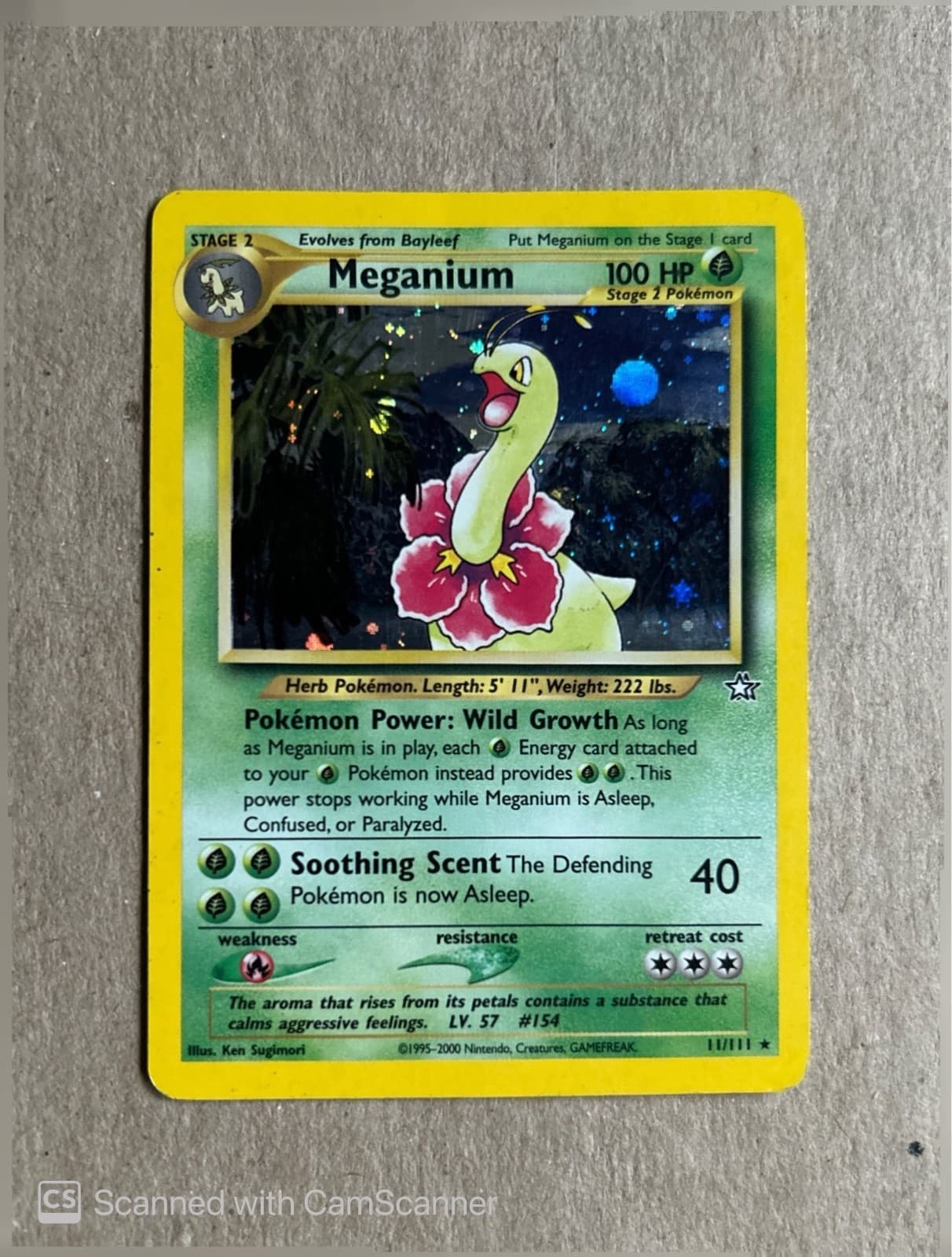 2000 Pokémon Neo Genesis Unlimited - Meganium 11/111 - Holographic - WOTC
