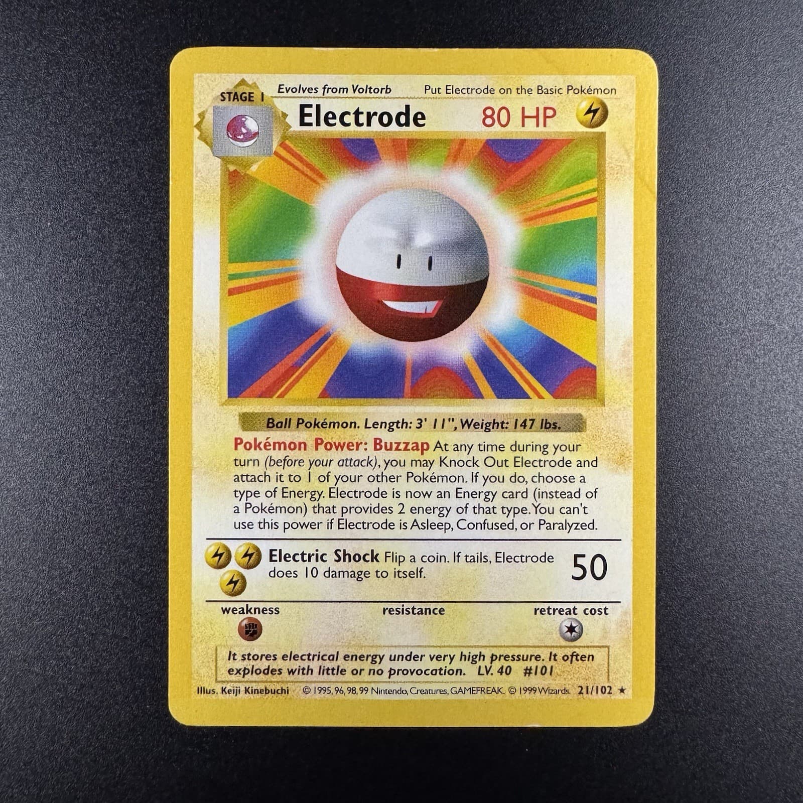 Electrode Pokémon TCG Base Set Shadowless Rare Card 21/102