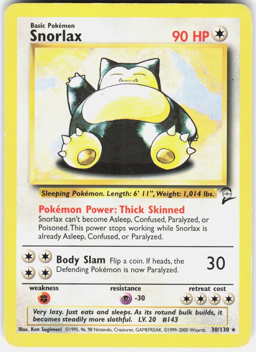 Snorlax 30/130 Rare Base Set 2 Pokemon Moderately Played