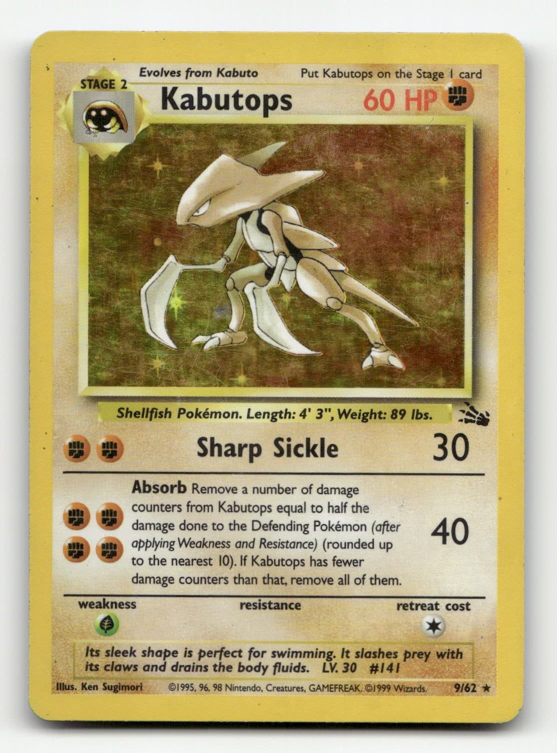 Kabutops (9) 09/62 Fossil Unlimited Holofoil Pokemon