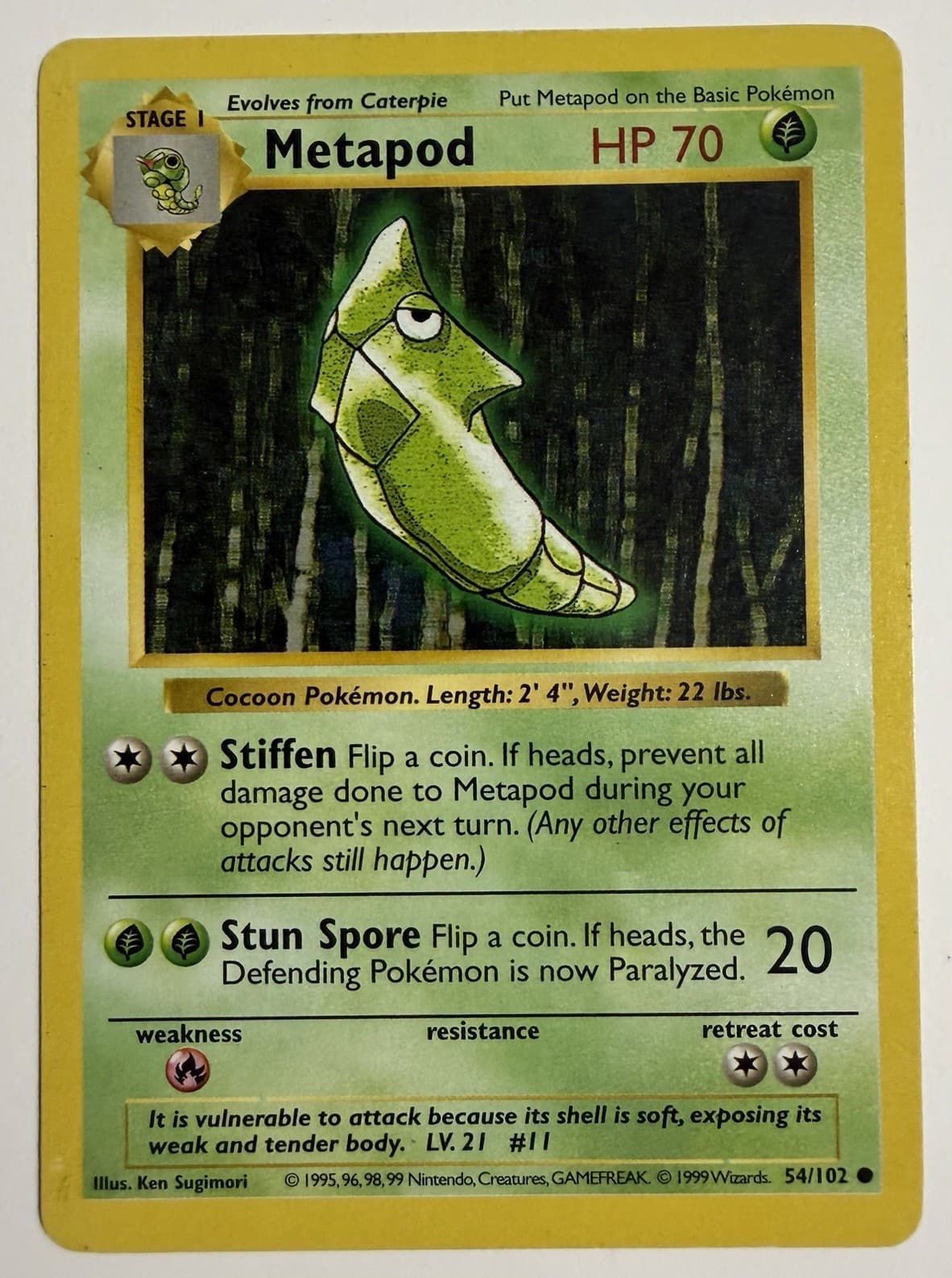 Pokemon TCG Metapod Shadowless 54/102 Common Base Set Unlimited MP