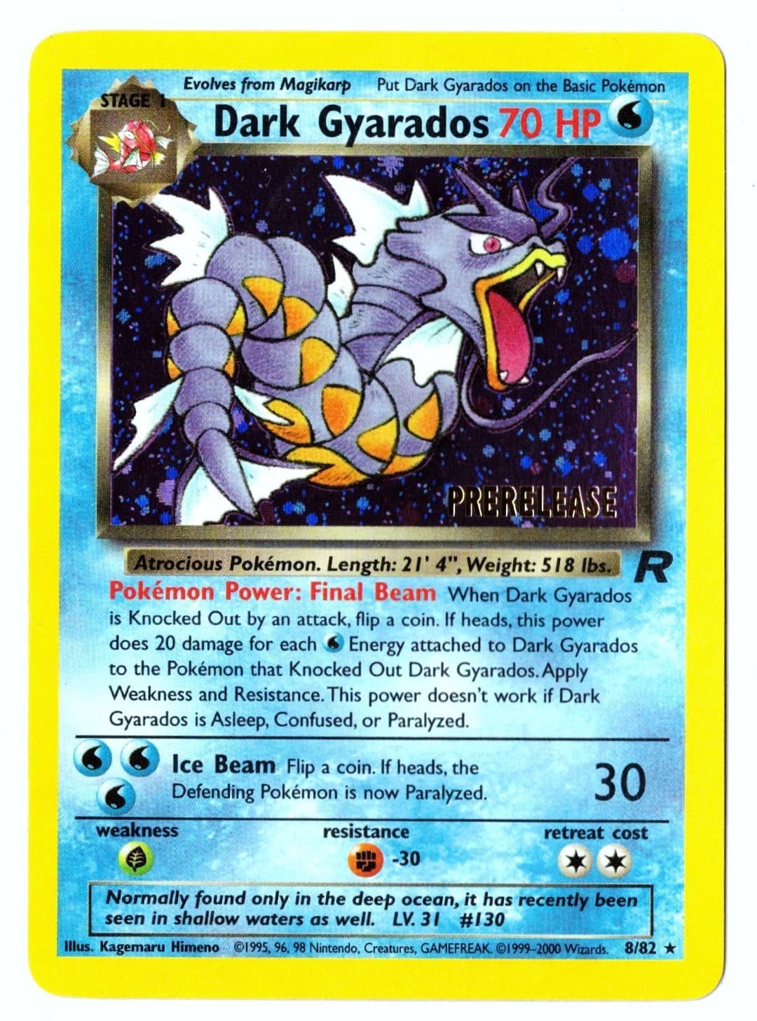 Dark Gyarados - 1998 Team Rocket PreRelease Holo Card (nrmt) - (Pokemon) D