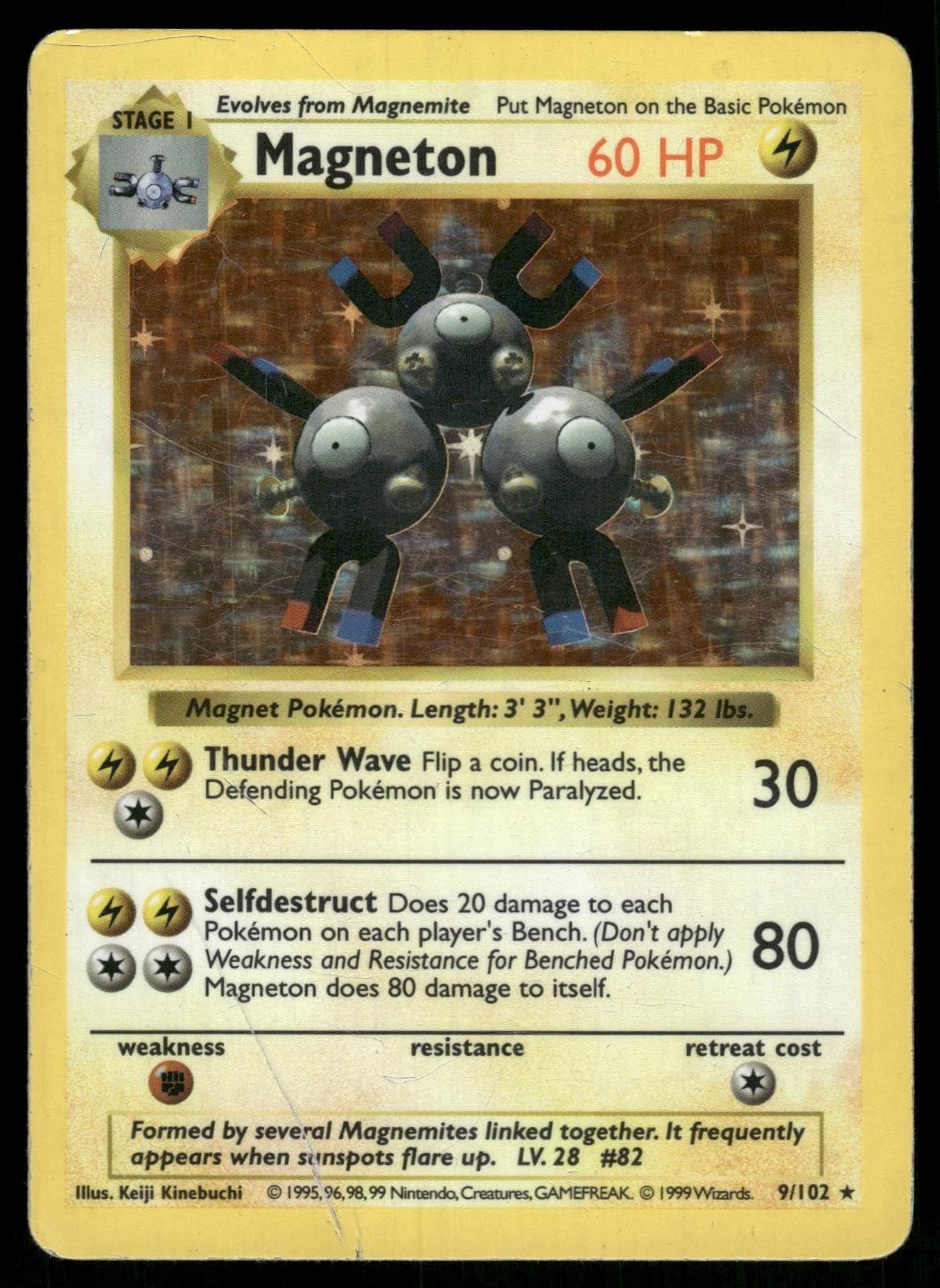 Magneton 9/102 Holo Rare Base Set Shadowless Pokemon Unlimited Holo HP