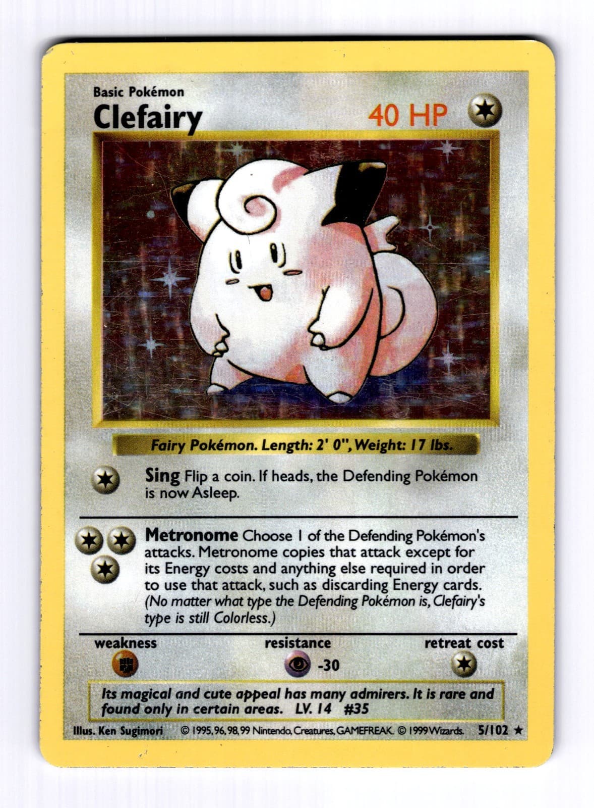Clefairy Base Set (Shadowless) #005 (1998) Holo HP Pokemon