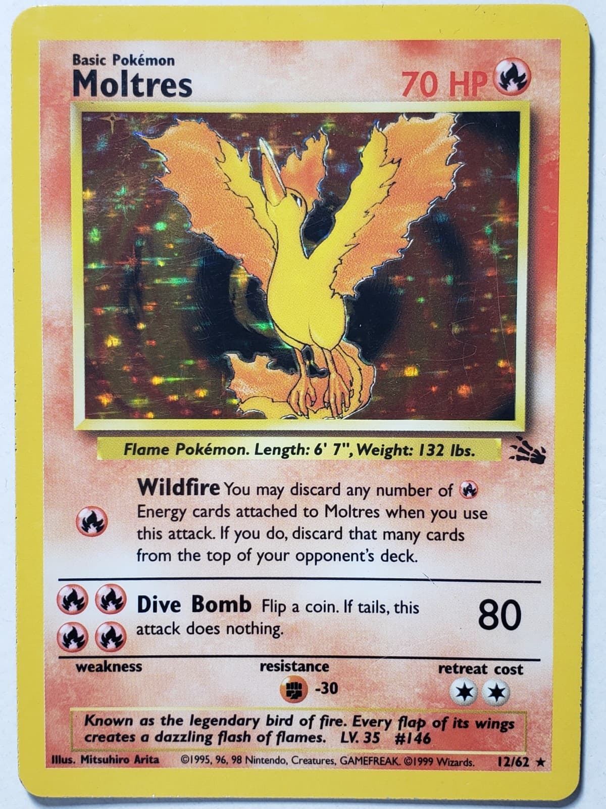 HOLO Moltres 12/62 VLP - 1999 Fossil Pokemon Card - $2 Combined Shipping