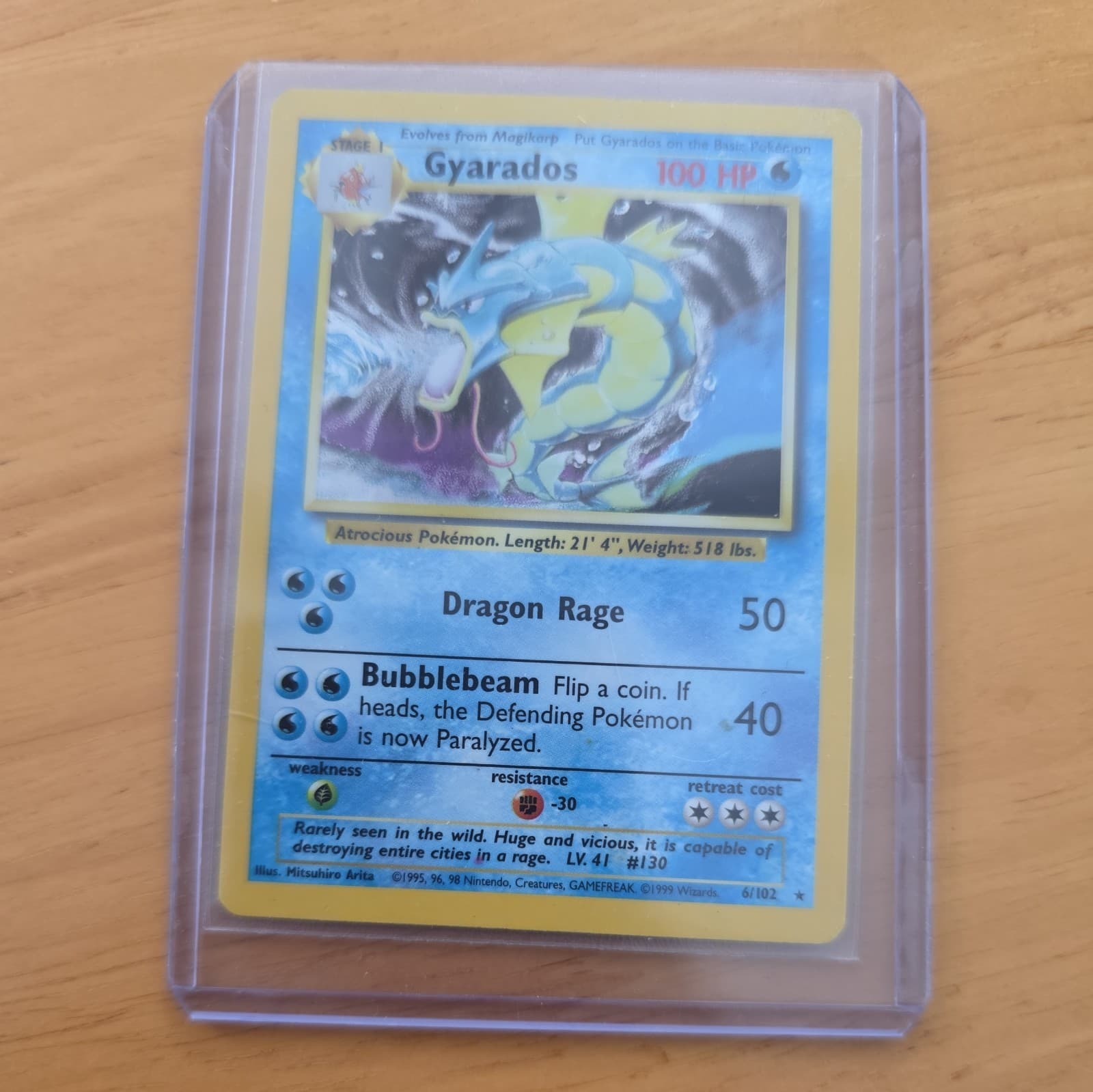 1999 Pokémon Base Set 6/102 Holo Rare Gyarados 100 HP Stage 1