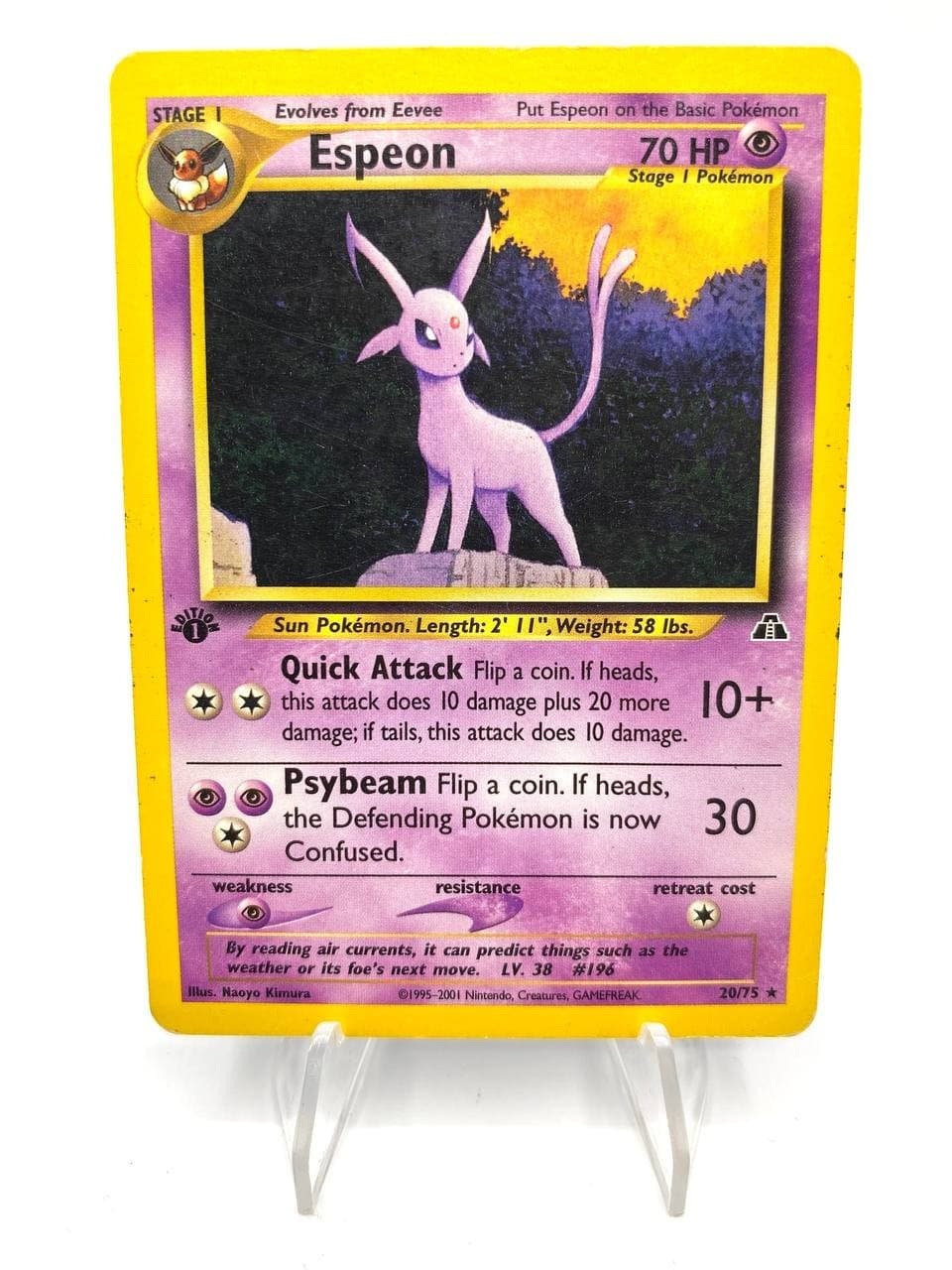 Pokémon Card Espeon 20/75 Neo Discovery 1st Edition Played Vintage No Holo
