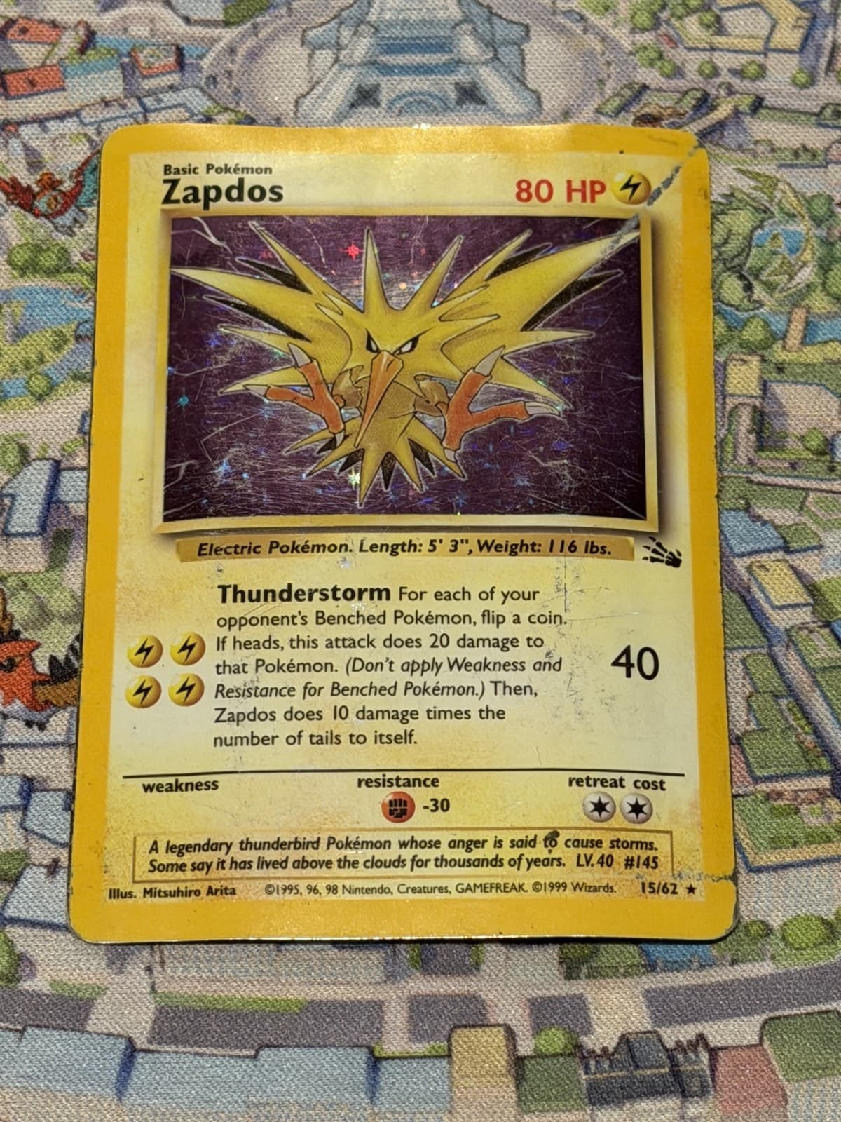 Pokemon TCG Zapdos Unlimited 1999 Fossil Set 15/62 Holo Rare Ungraded HP Card