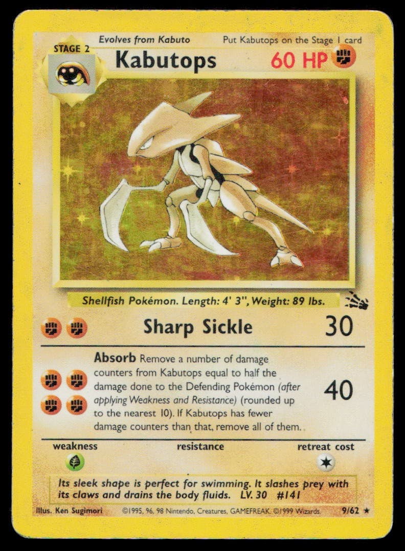 Kabutops 9/62 Unlimited Holo Rare Fossil Pokemon HP