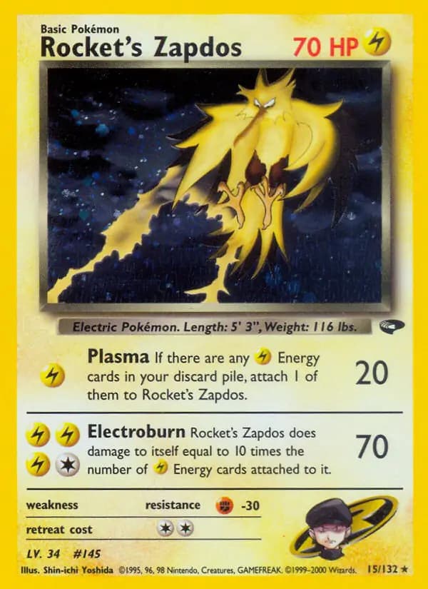 Rocket's Zapdos - 15/132 - Pokemon Gym Challenge Unlimited Holo Rare WOTC MP