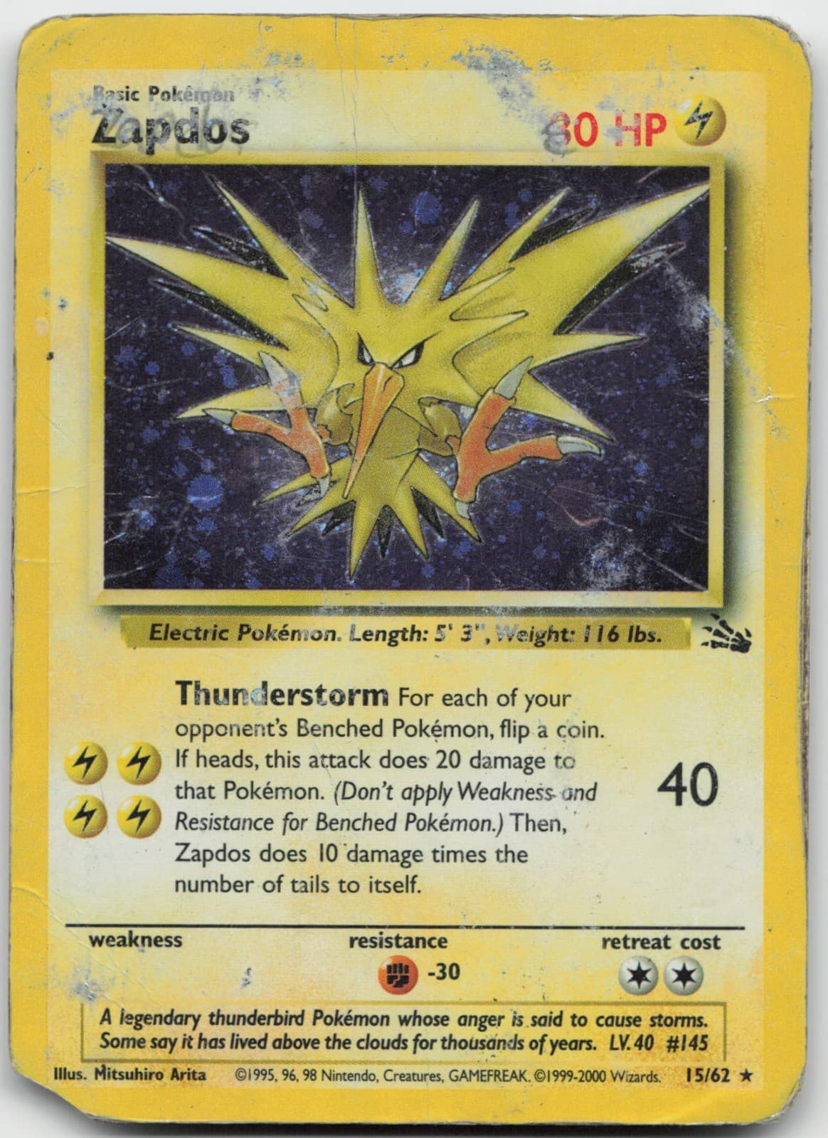 Zapdos (15) Holo Rare Fossil 15/62 HP
