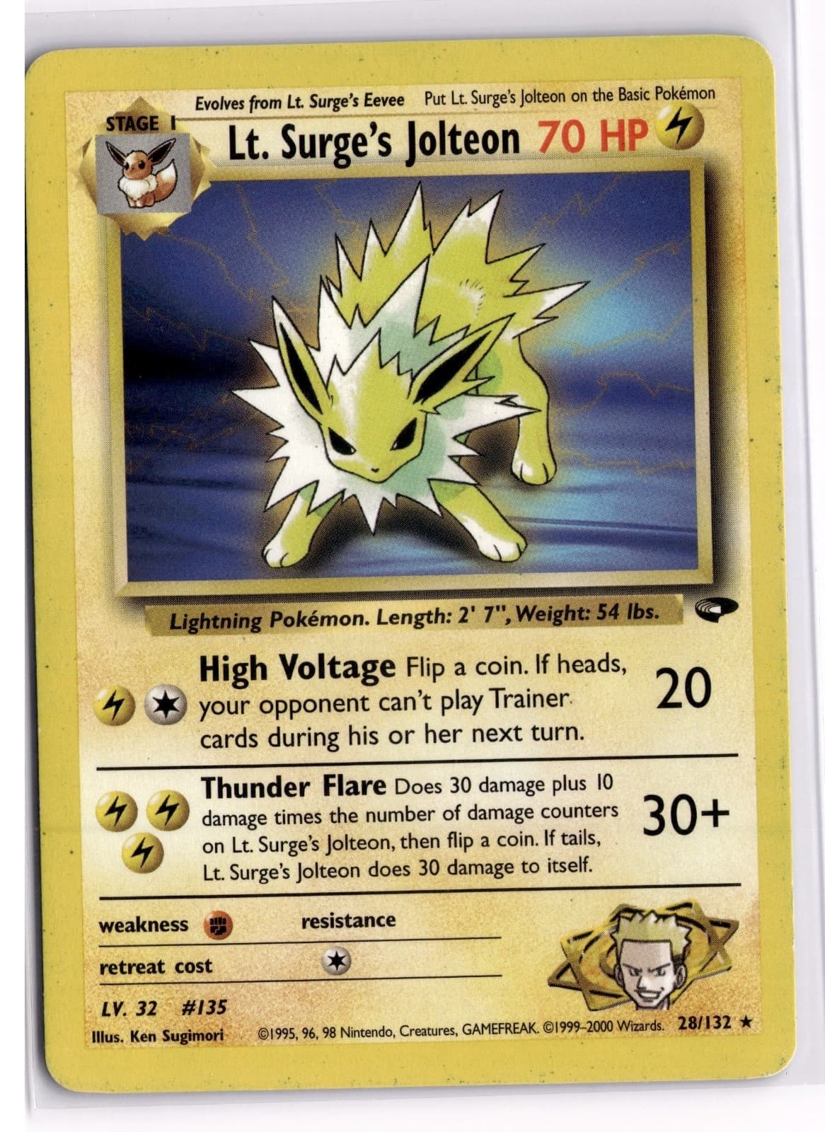 Lt. Surge's Jolteon Rare Gym Challenge G2 Lightning Unlimited 028/132 2000 MP
