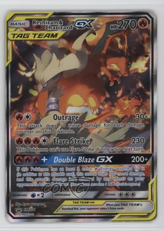 Reshiram & Charizard GX (Full Art) Pokemon Sun & Moon Black Star Promo #SM201