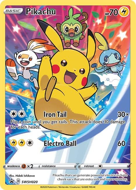 Pikachu SWSH020 — SWSH: Sword & Shield Promo Cards, complete card face