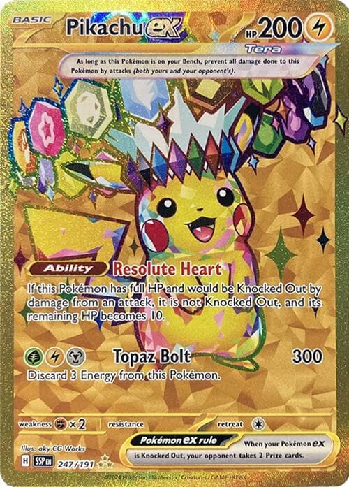 Pikachu ex 247/191 (Hyper Rare) — SV08: Surging Sparks, complete card face