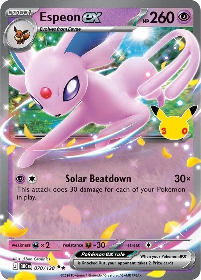 Espeon ex #070/128 — ME: 30th Celebration, complete card face