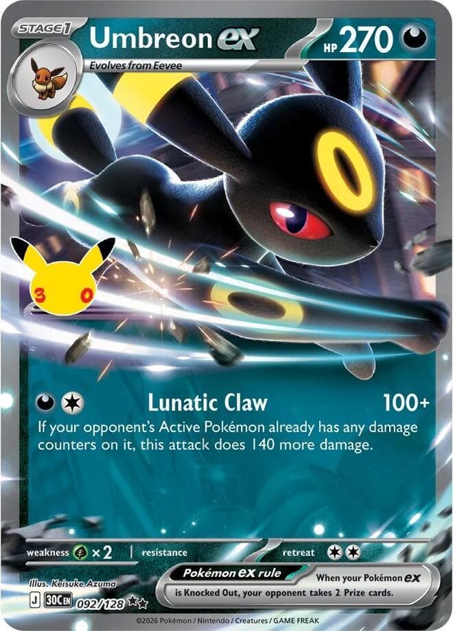 Umbreon ex #092/128 — ME: 30th Celebration, complete card face