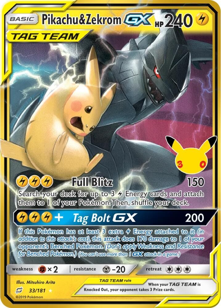 Pikachu & Zekrom GX 33/181 (Classic Collection) — ME: 30th Celebration Classic Collection, complete card face