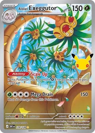 Alolan Exeggutor #129/128 — ME: 30th Celebration, complete card face
