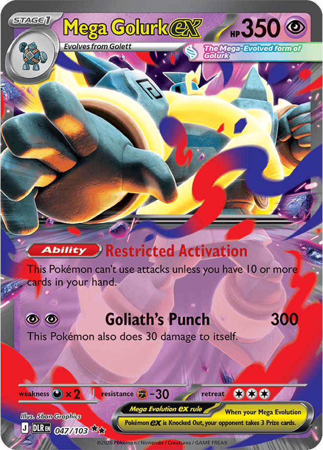 Mega Golurk ex, 047/103, 350 HP, with the Restricted Activation Ability and the Goliath's Punch attack