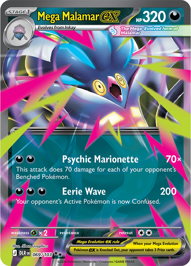 Mega Malamar ex, 069/103, 320 HP, with the Psychic Marionette and Eerie Wave attacks