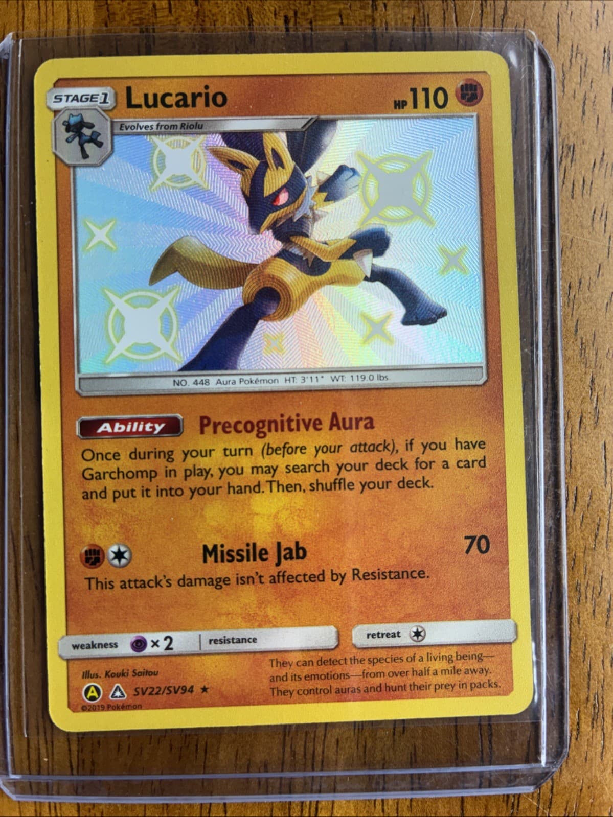 Pokémon TCG Lucario SV22/SV94 Hidden Fates Shiny Vault Holo Rare NM Condition