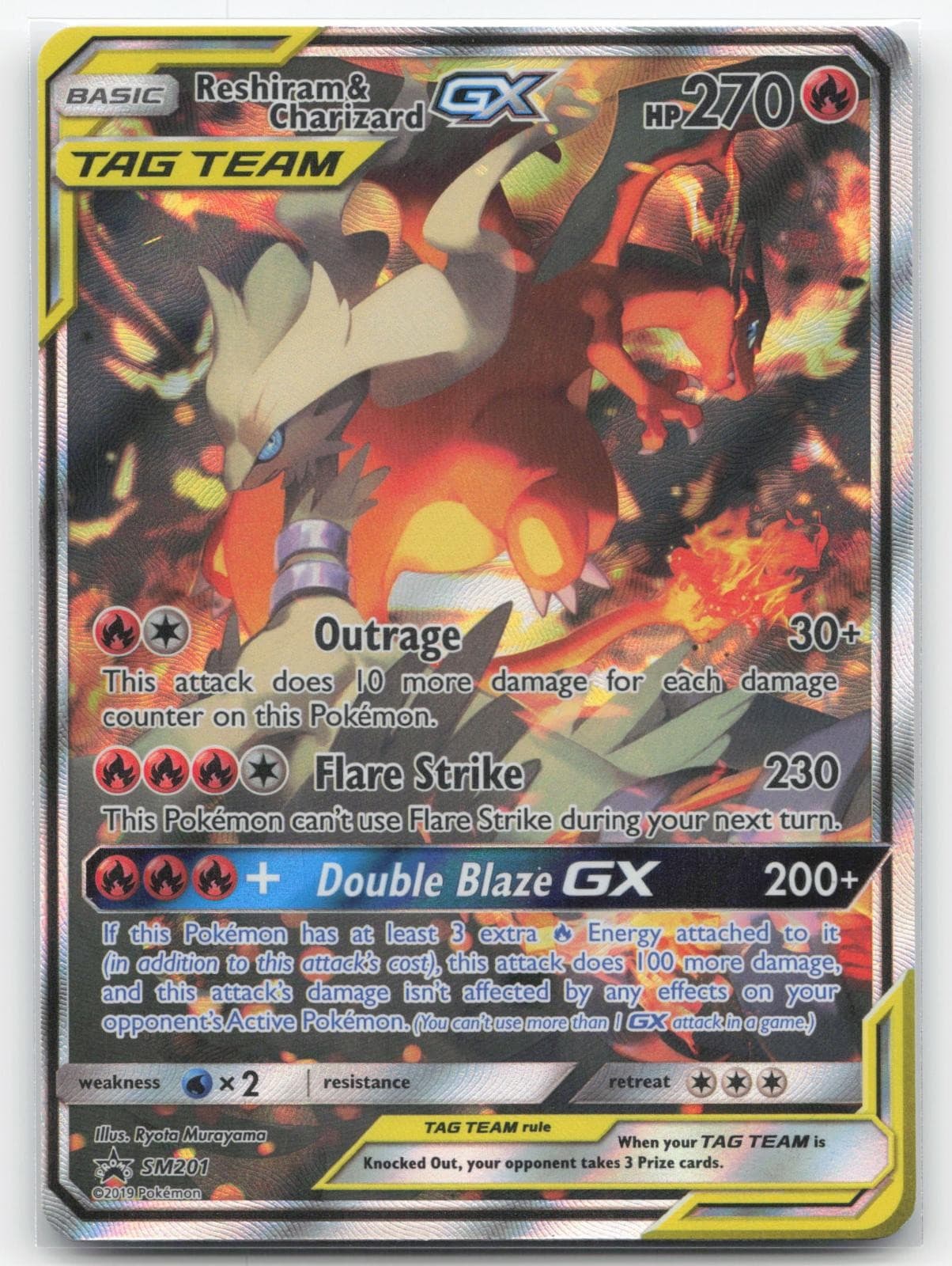 RESHIRAM CHARIZARD GX TAG TEAM SUN & MOON PROMO SM201 HOLO POKEMON TCG CARD LP