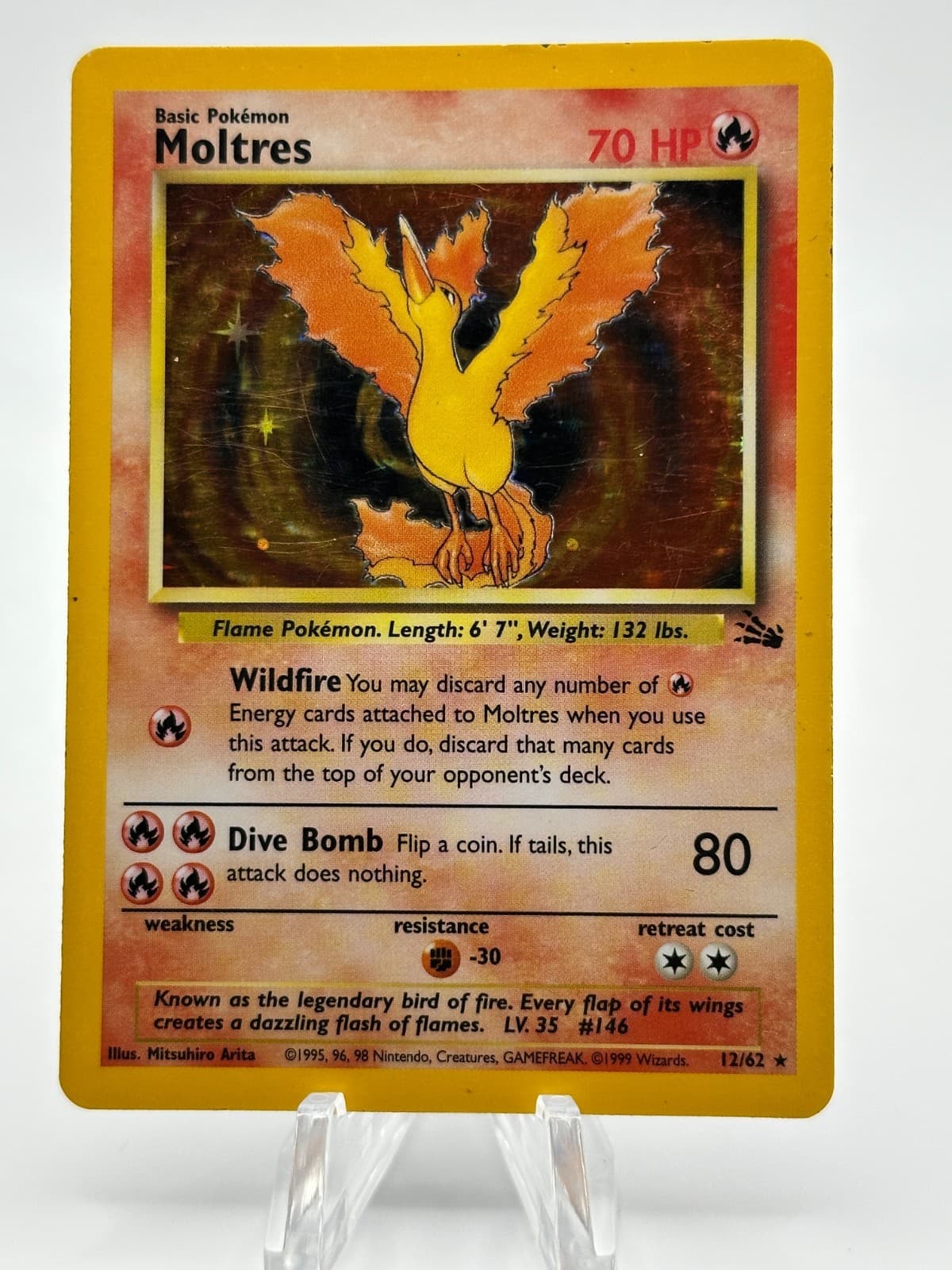 1999 Pokemon Fossil Moltres Holo 12/62 Rare Vintage WOTC LP-MP
