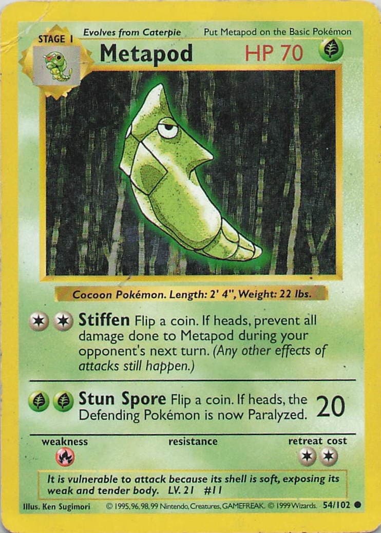 Metapod Unlimited Common Base Set (Shadowless) 054/102 HP