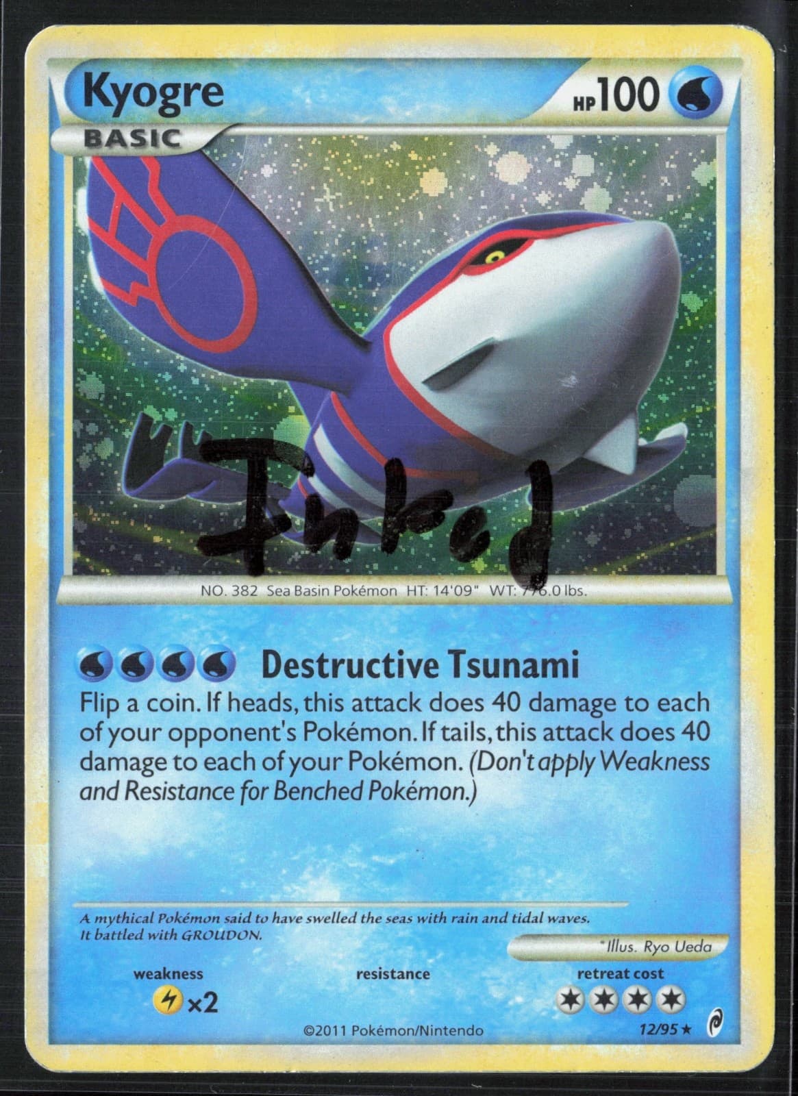 INKED Kyogre 12/95 Call of Legends 2011 Holo Rare Pokémon Card
