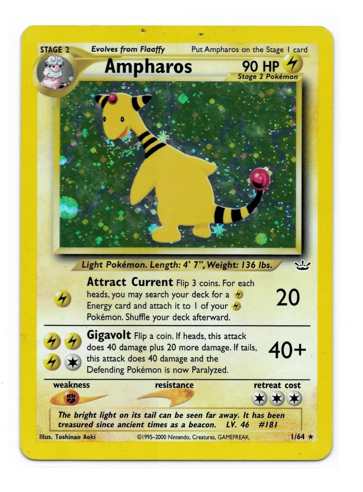 Pokémon TCG Ampharos 01/64 Neo Revelation Unlimited Holo Rare Stage 2 90HP