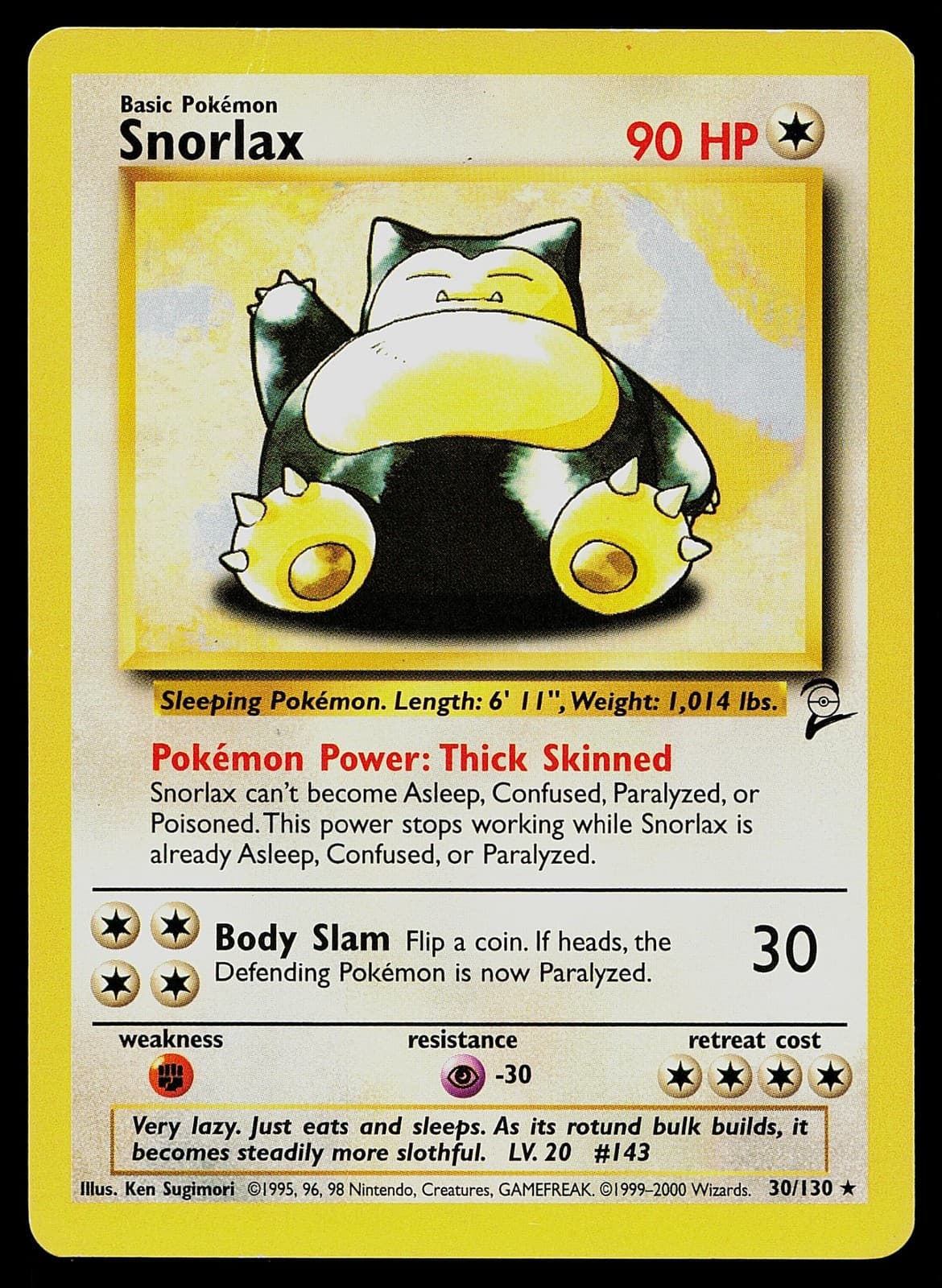 Pokemon Card Base Set 2 Snorlax 30/130 Rare