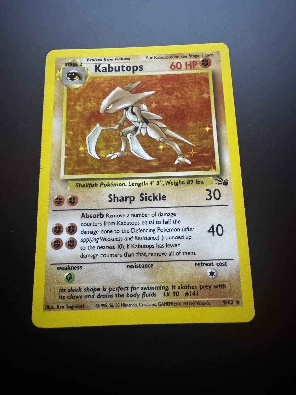KABUTOPS Holo Rare - 9/62 Fossil Set Pokemon Card 1999 - Vintage WoTC MP