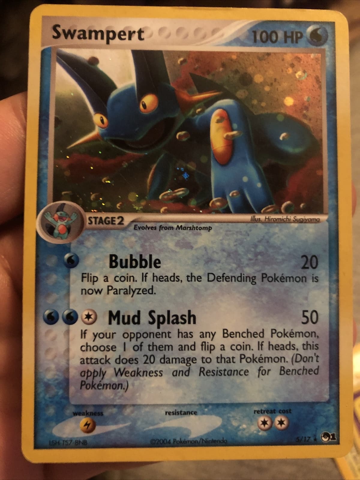 SWAMPERT - 5/17 - Pop Series 1 - HOLO RARE - Pokemon Vintage Card 2004 - SWIRL!