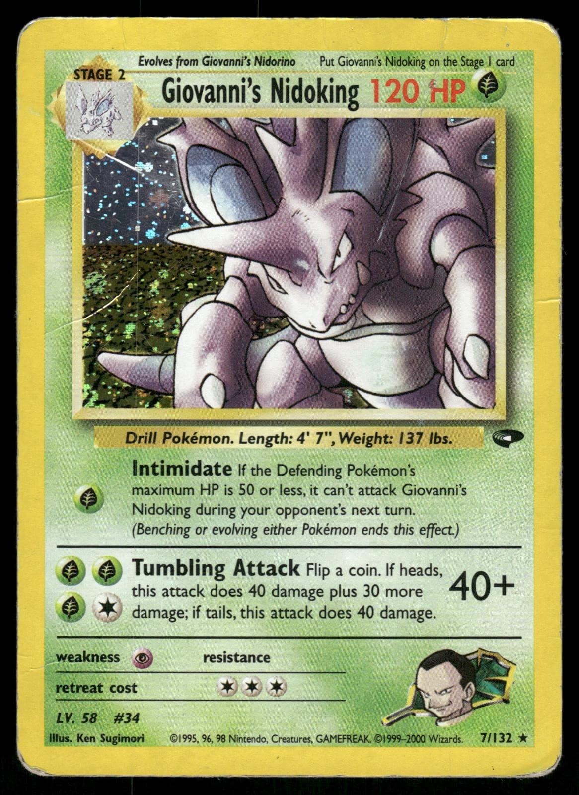 Giovanni's Nidoking 7/132 Rare Gym Challenge Pokemon Unlimited Holo HP