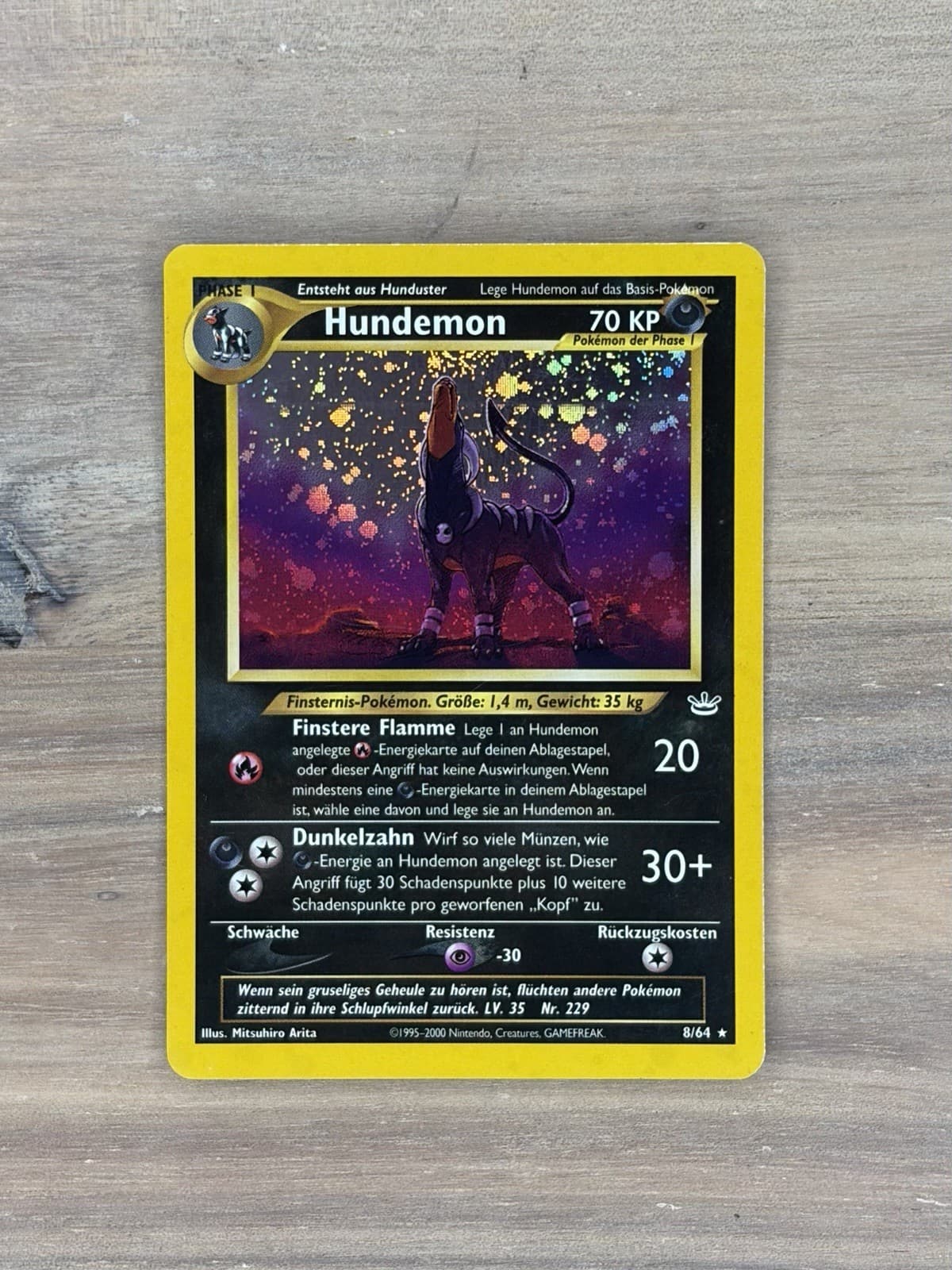 Houndoom GERMAN HUNDEMON 2001 Pokemon WOTC Neo Revelation 8 Holo Bleed Swirl LP