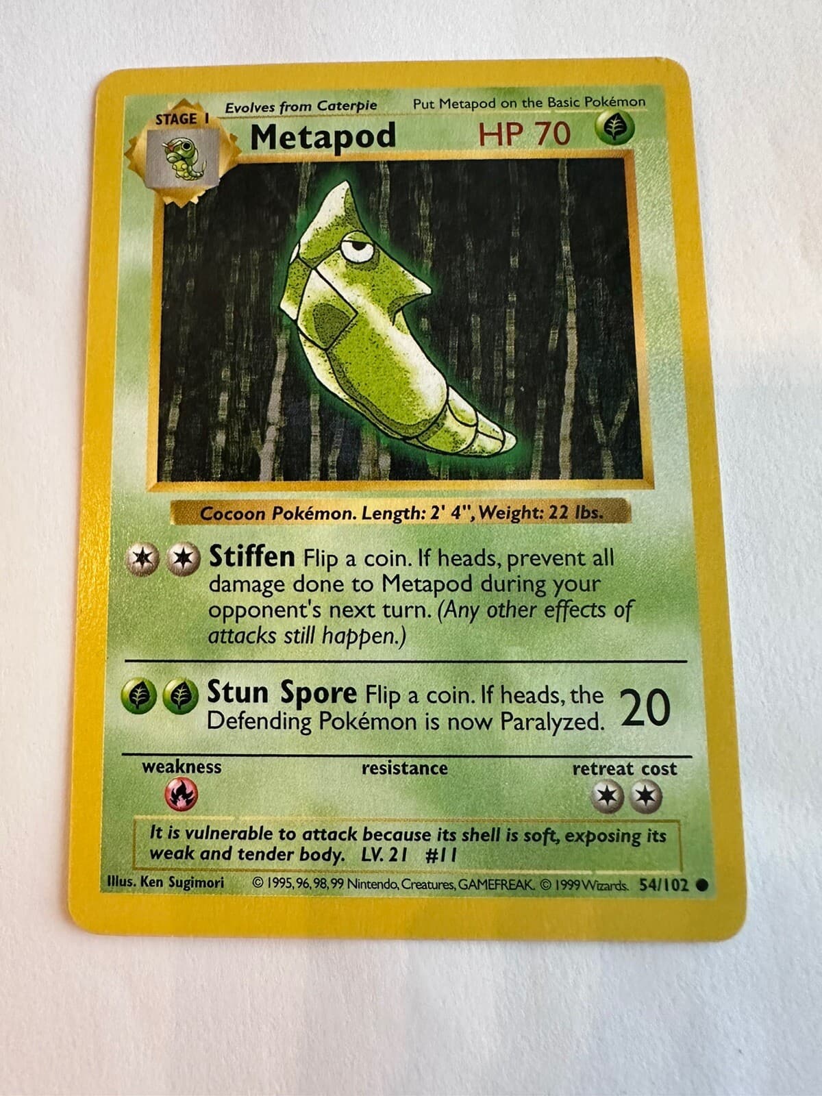 Pokemon - Metapod - Base Set Shadowless 54/102 - Common - NM-LP 1999 Vintage