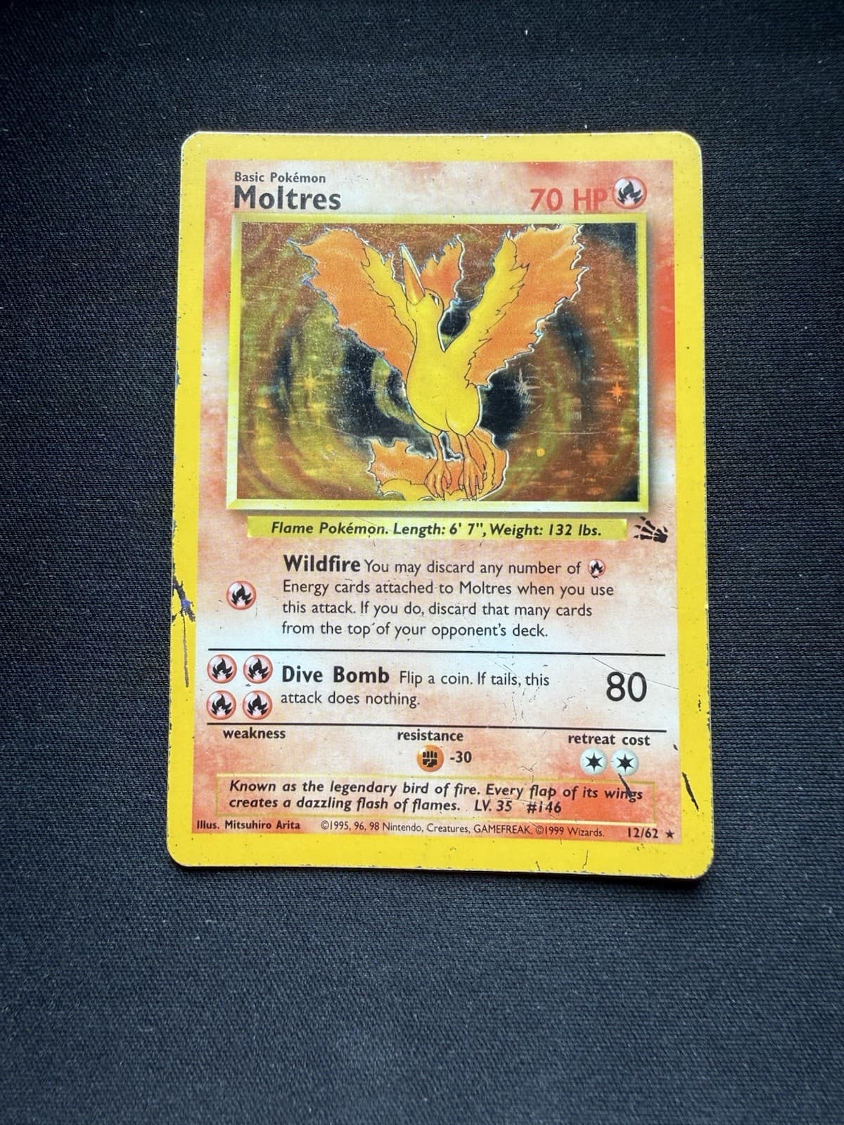 1999 Pokemon Fossil Moltres Holo #12 HP/MP