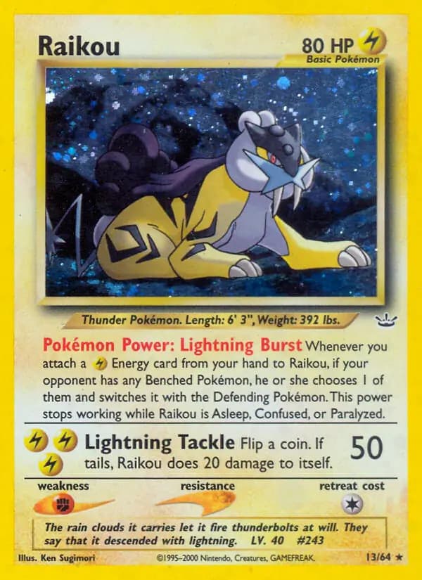 Raikou - 13/64 - Pokemon Neo Revelation Unlimited Holo Rare Card WOTC LP