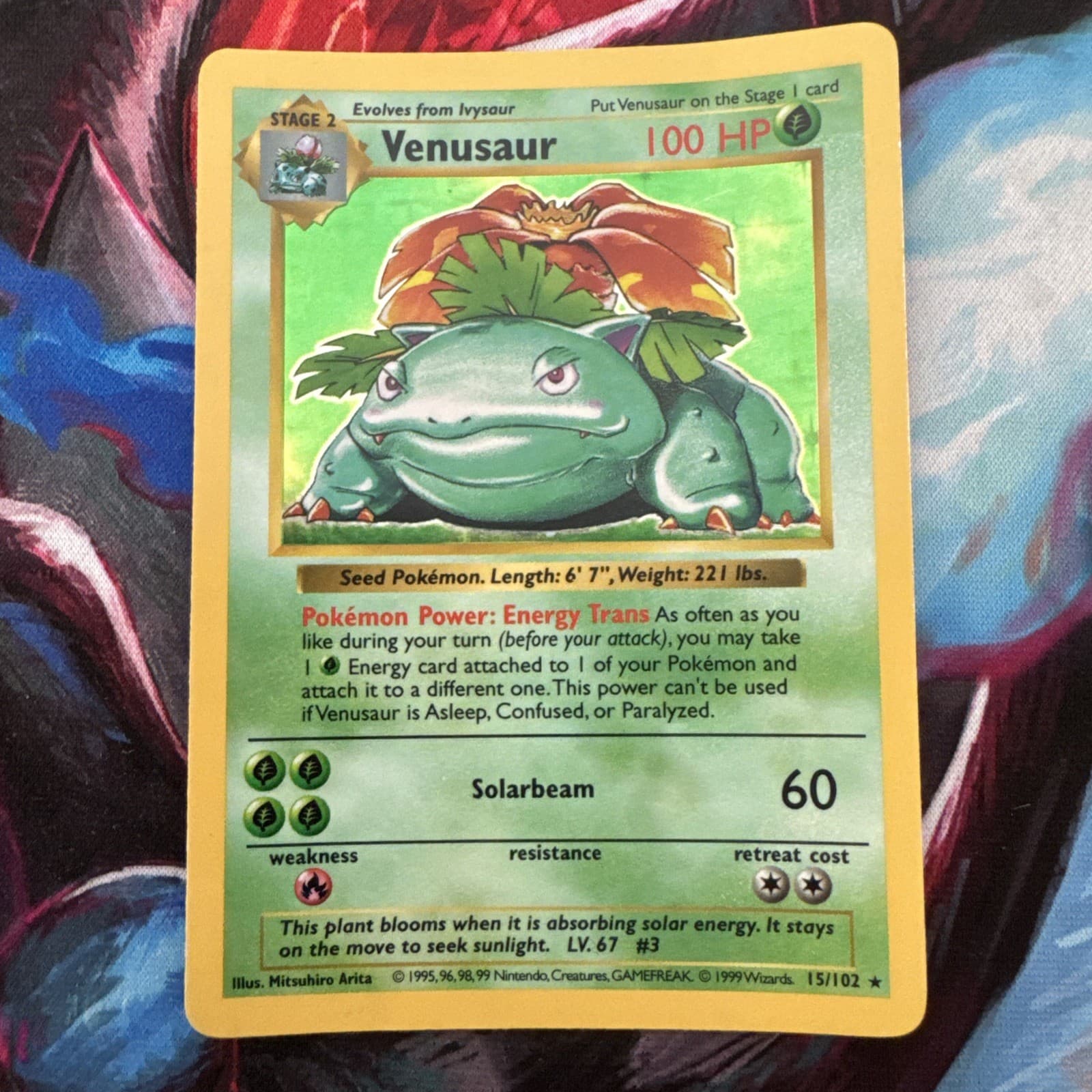 1999 Venusaur 15/102 Shadowless Holo Base Set WOTC Pokemon Clean Front HP Back