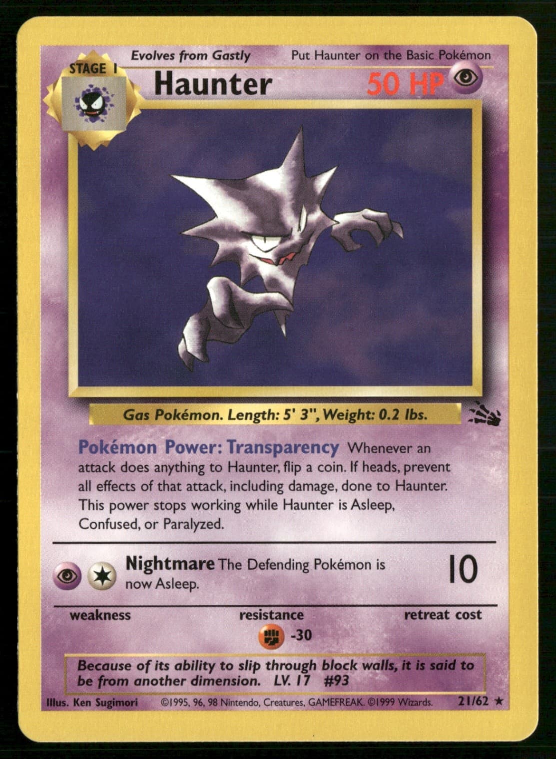 Haunter (21) Rare Fossil 21/62 LP