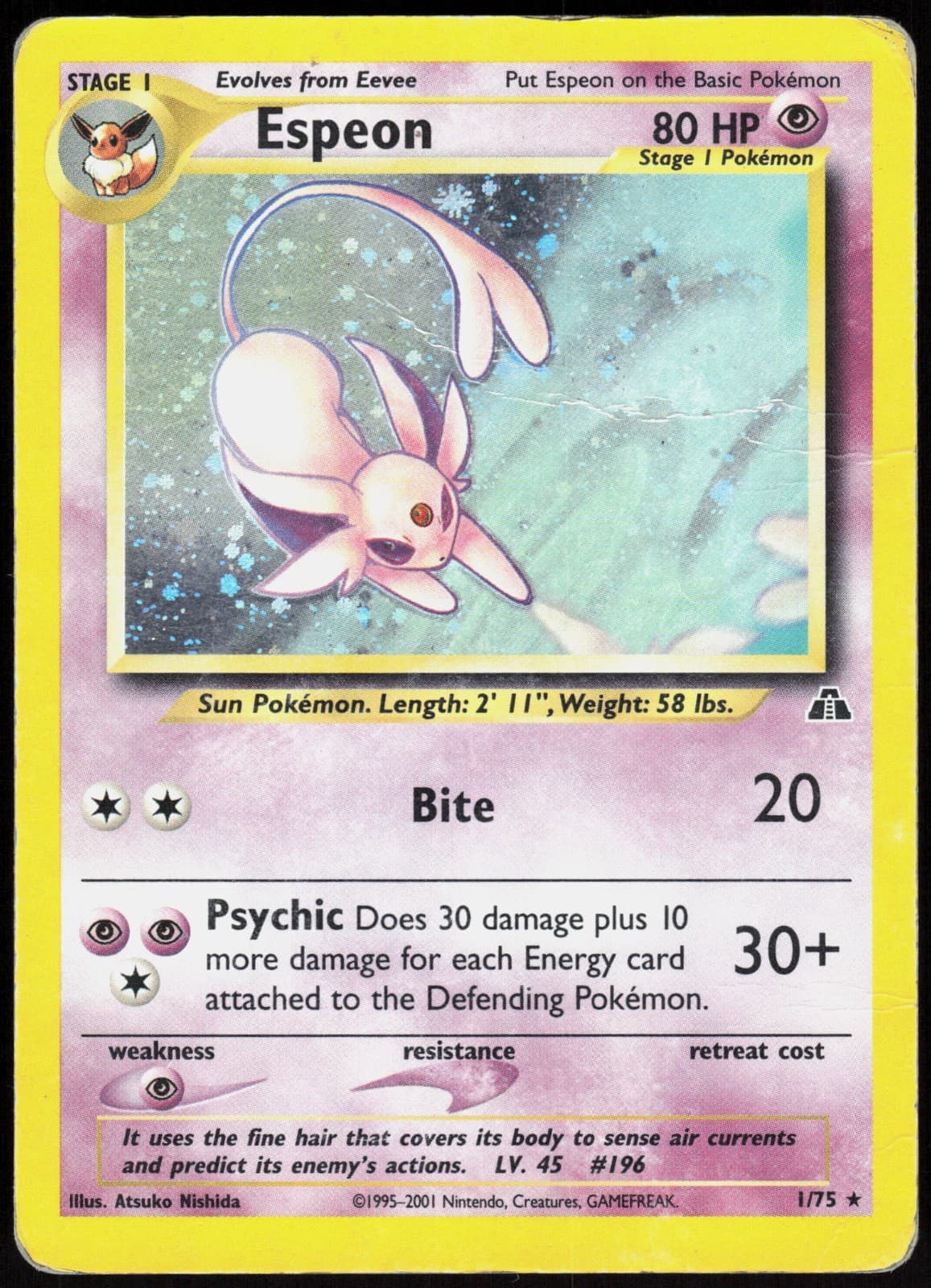 Espeon - 1/75 - Pokemon Neo Discovery Unlimited Holo Rare Card WOTC HP