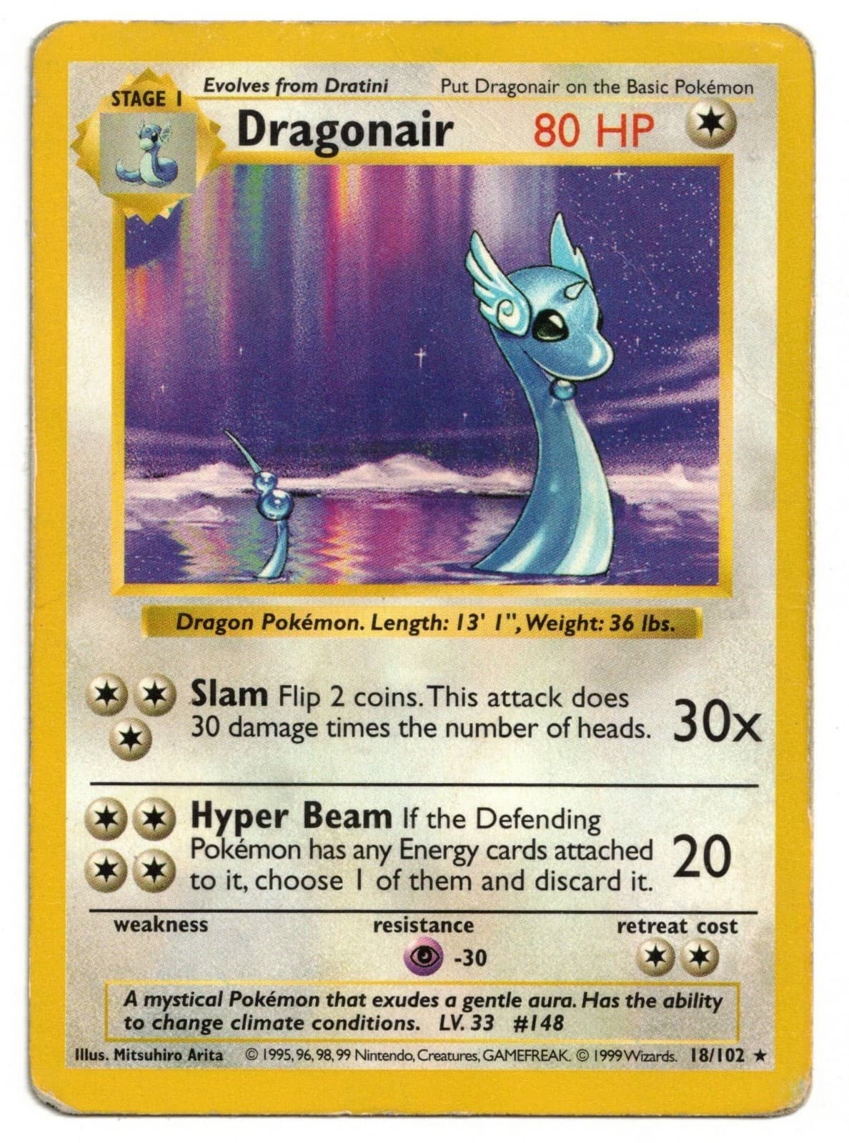 Pokemon Card: Dragonair 18/102 Shadowless Vintage Base Set Rare! PL