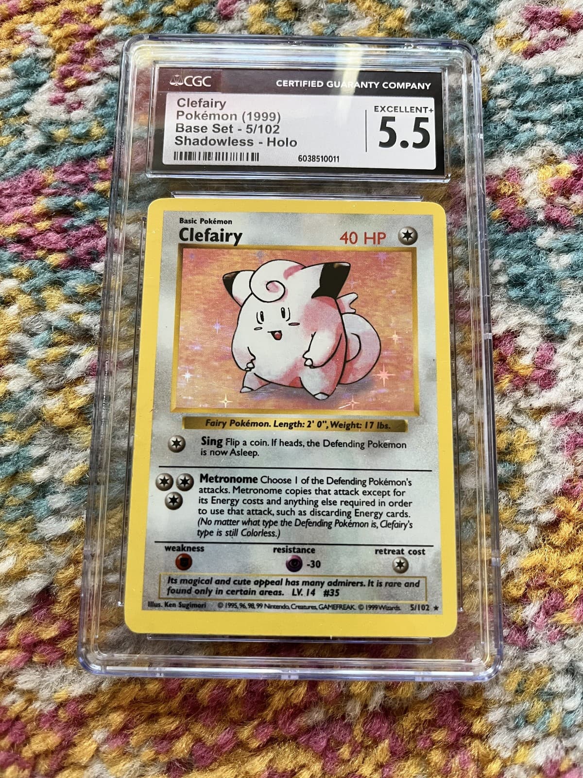 Clefairy 5/102 Base Set (Shadowless) Holo - CGC 5.5 EX+