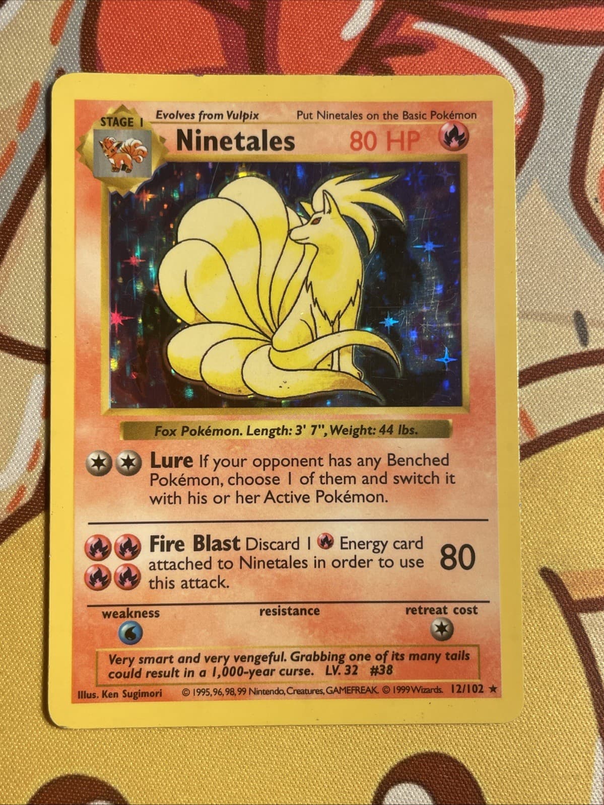 Pokémon Ninetales 12/102 Base Set Shadowless Holo Rare Black Flame