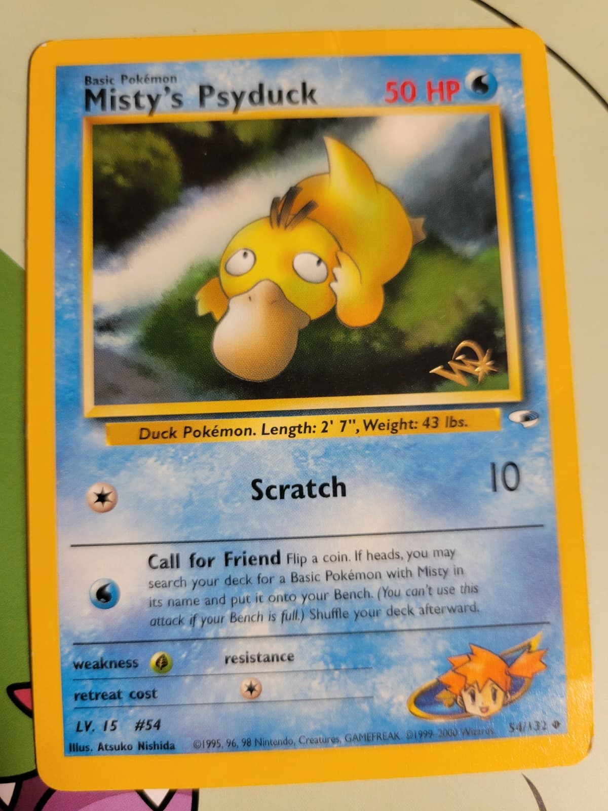 Misty's Psyduck 54/132 W Stamped Promo Gym Heroes WOTC Pokémon Card HP Creases