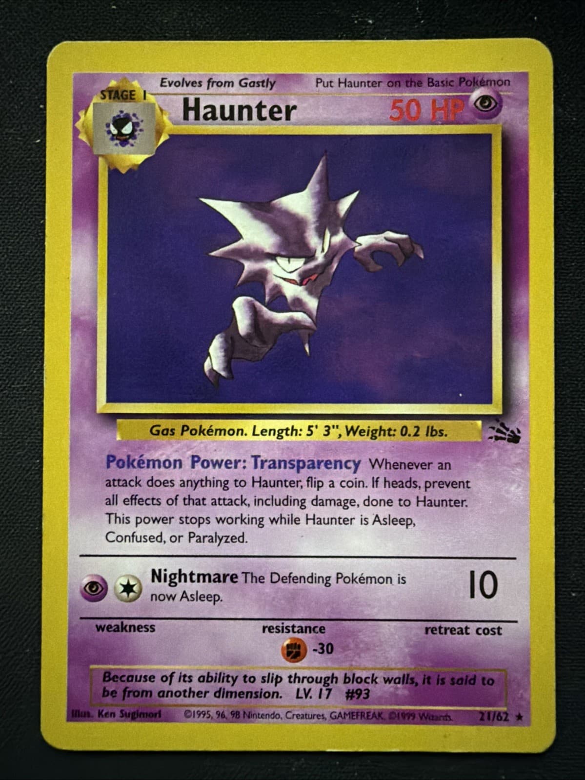 Haunter - 1999 Pokemon Fossil 21/62 Vintage WOTC