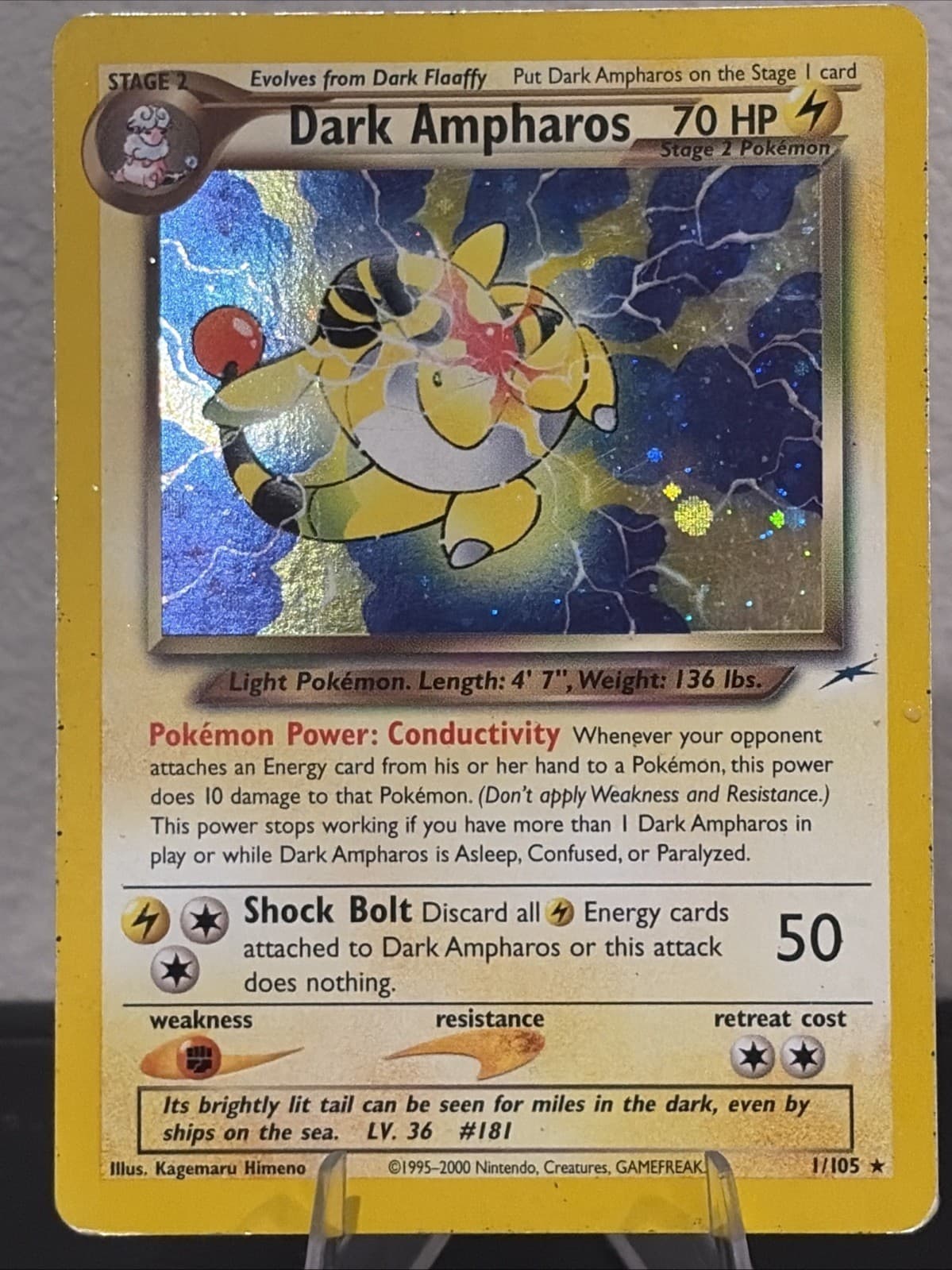 Dark Ampharos 1/105 Neo Destiny Holo Rare Unlimited Pokemon WOTC MP